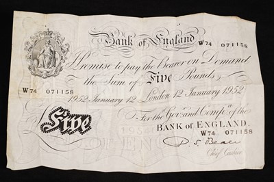 Lot 225 - A Bank of England white five-pound note