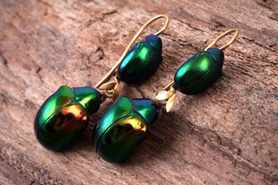 Lot 528 - A pair of Victorian beetle earrings