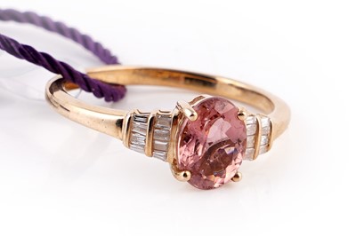 Lot 410 - A contemporary pink blush tourmaline and diamond ring