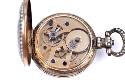 Lot 442 - Bovet Fleurier: a gilt, enamel, and pearl-set fob watch, made for the Chinese market
