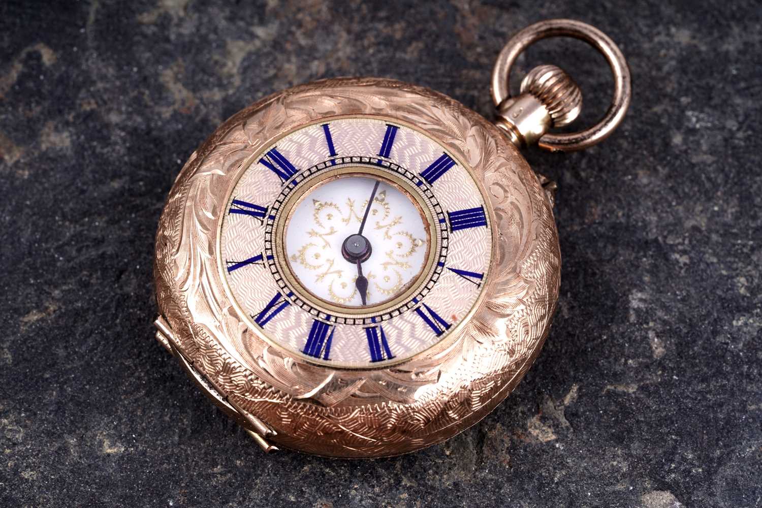 Lot 433 - A late 19th Century 14k half-hunter fob watch