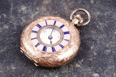 Lot 433 - A late 19th Century 14k half-hunter fob watch