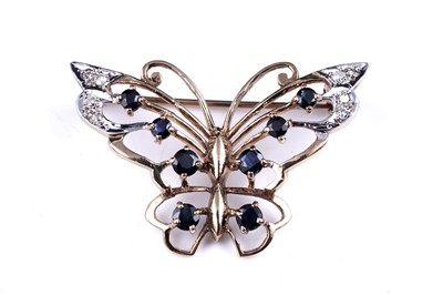 Lot 4 - A 20th Century Modern sapphire and diamond butterfly pattern brooch