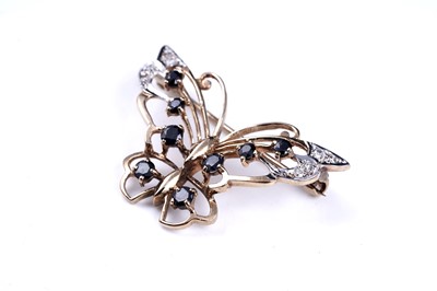 Lot 4 - A 20th Century Modern sapphire and diamond butterfly pattern brooch