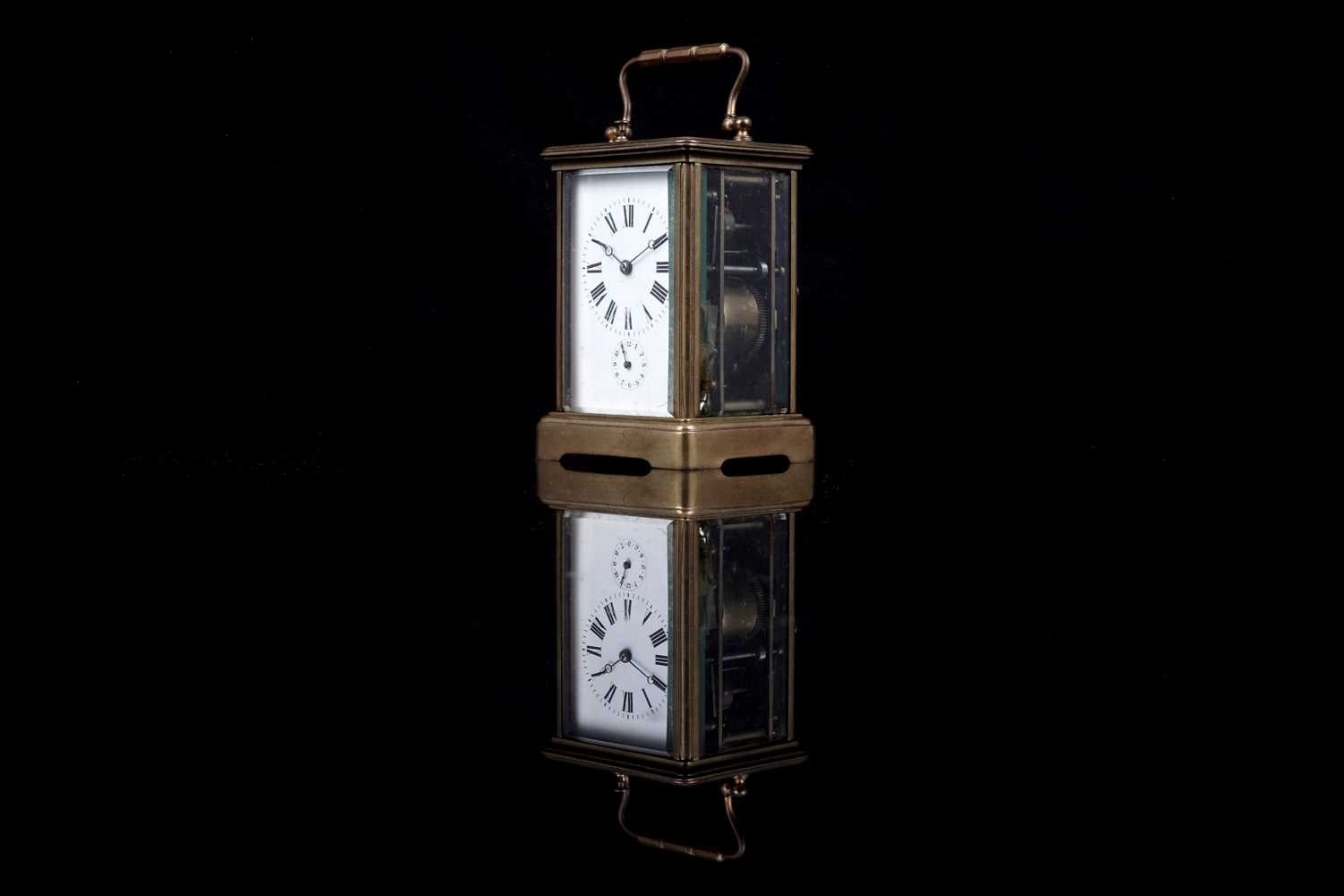 Lot 458 - A French brass petit sonnerie carriage clock, c.1900