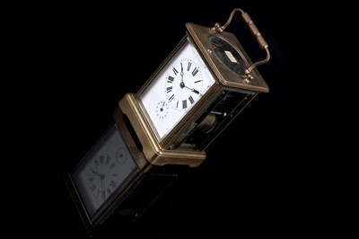 Lot 458 - A French brass petit sonnerie carriage clock, c.1900