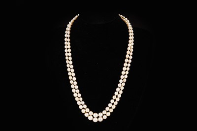 Lot 358 - A 9ct gold tie pin; and a double strand necklace of cultured pearls with 9ct gold clasp
