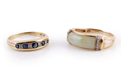 Lot 436 - Two modern dress rings, including a jade and diamond ring