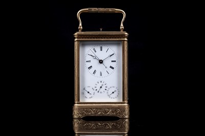 Lot 459 - Mid-19th Century French gilt brass striking and repeating calendar carriage clock, Japy Freres
