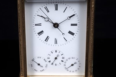 Lot 459 - Mid-19th Century French gilt brass striking and repeating calendar carriage clock, Japy Freres