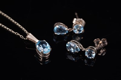 Lot 388 - A contemporary Swiss blue topaz necklace and earring set