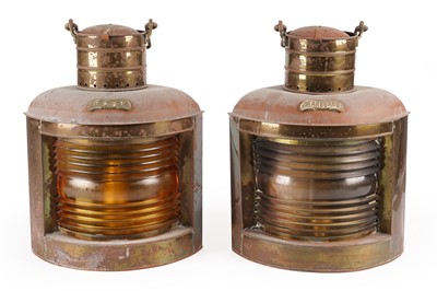 Lot 265 - A pair of brass and copper ship's masthead lamps