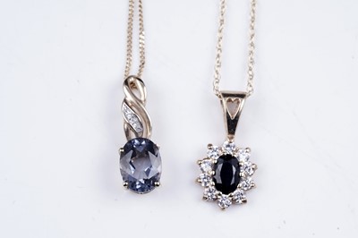 Lot 63 - A sapphire pendant necklace; and a topaz pendant necklace