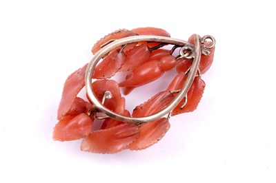 Lot 20 - A 19th Century Romantic Period coral pendant brooch and earring set