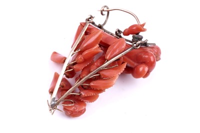 Lot 20 - A 19th Century Romantic Period coral pendant brooch and earring set