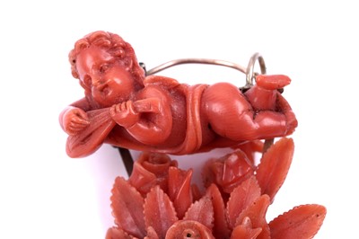Lot 20 - A 19th Century Romantic Period coral pendant brooch and earring set
