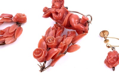 Lot 20 - A 19th Century Romantic Period coral pendant brooch and earring set