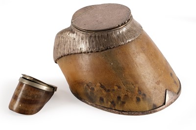 Lot 260 - A Victorian silver plate mounted horses hoof inkwell; and a horse hoof box