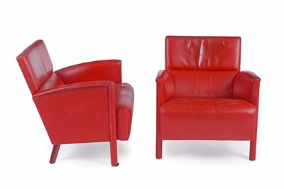 Lot 46 - A pair of red leather armchairs