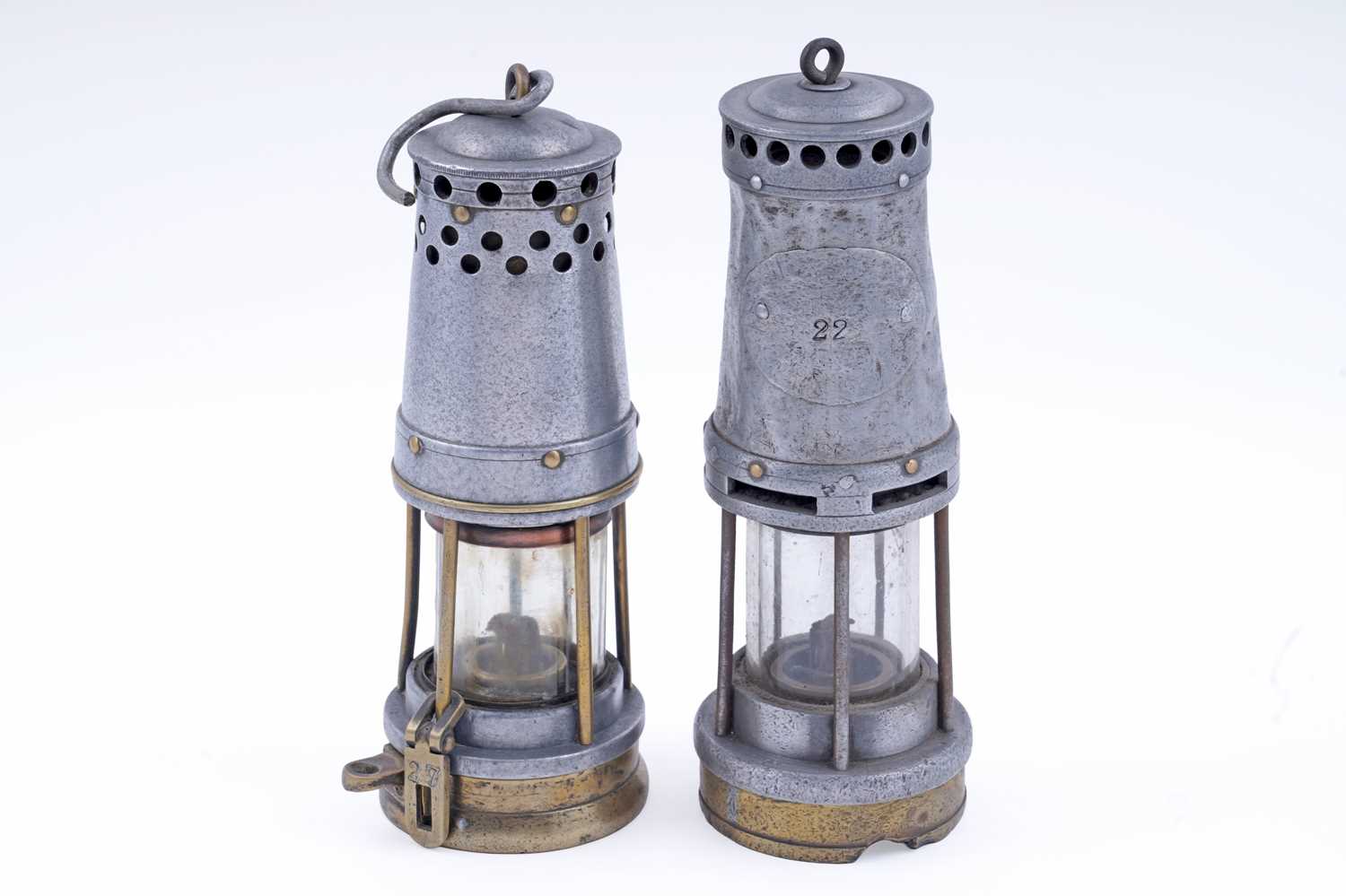 Lot 206 - A Davis ‘Boss’ brass and aluminium lamp; and a similar Thomas & Williams ‘No.1’ lamp