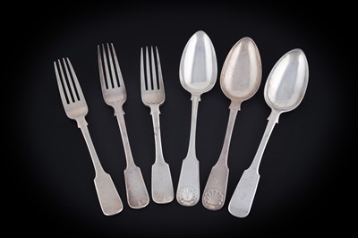 Lot 200 - Aberdeen and Montrose: a Scottish provincial silver Fiddle pattern tablespoon; and others