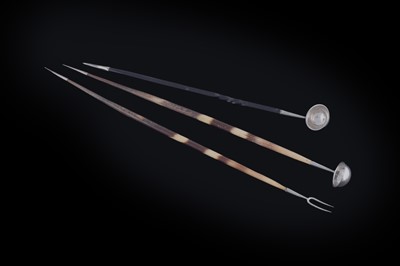 Lot 202 - Inverness: two silver ladles; and a matching two-pronged fork