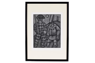 Lot 634 - Harry Brockway - Harlequin and Pulcinella | wood engraving