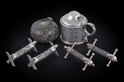 Lot 328 - A late Victorian Scottish silver-mounted granite paperweight; and other items