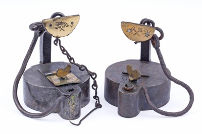Lot 222 - Two 19th Century ‘Frog’ miners' lamps