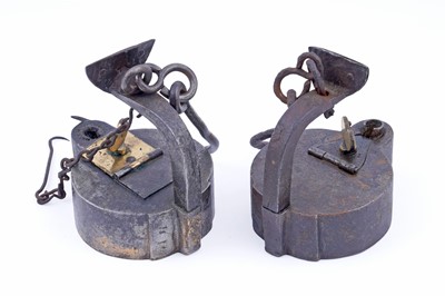 Lot 222 - Two 19th Century ‘Frog’ miners' lamps