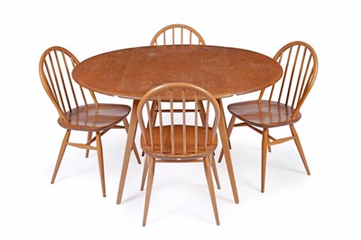 Lot 48 - Ercol: a model 384 drop-leaf table; and a set of four 'Windsor' dining chairs