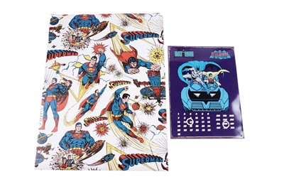 Lot 112 - A Batman and Robin tinplate wall panel; and a section of Superman wallpaper