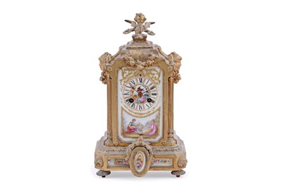 Lot 145 - A French gilt brass and hand-painted porcelain 8-day mantel clock
