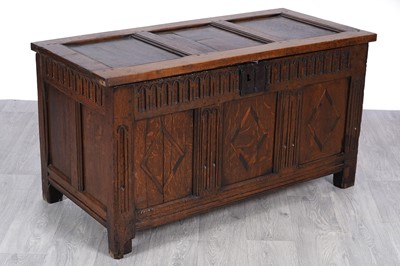Lot 63 - An oak triple-panelled coffer