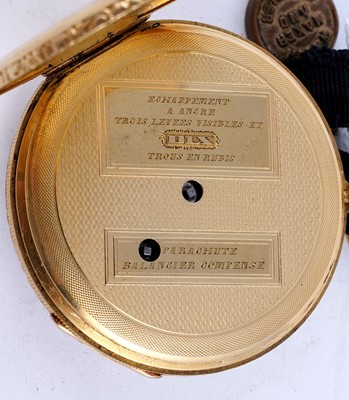 Lot 432 - Attributed to Breguet: a yellow gold cased quarter repeating pocket watch with parachute balance