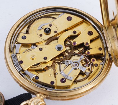 Lot 432 - Attributed to Breguet: a yellow gold cased quarter repeating pocket watch with parachute balance