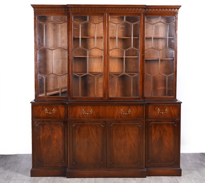 Lot 13 - A Georgian-style reproduction secretaire breakfront bookcase