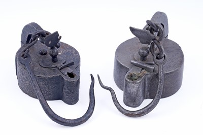 Lot 272 - Two 19th Century Continental ‘Frog’ type miners' lamps