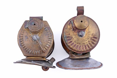 Lot 243 - A collection of brass ‘Guys Dropper’ type carbide lamps