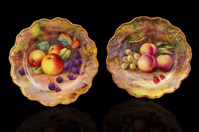 Lot 398 - Two Royal Worcester fruit-painted plates by Tom Lockyer