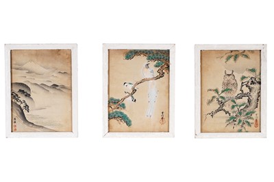 Lot 625 - Kano Tsunenobu - Owl and Bird studies | woodblock