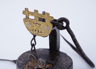 Lot 171 - A 19th Century ‘Frog’ type miner's lamp; and a similar smaller lamp