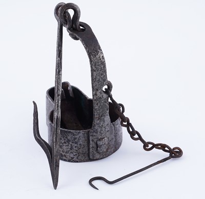 Lot 171 - A 19th Century ‘Frog’ type miner's lamp; and a similar smaller lamp