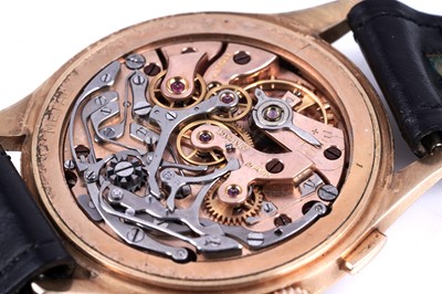 Lot 420 - Longines: an 18ct yellow gold cased manual wind chronograph wristwatch