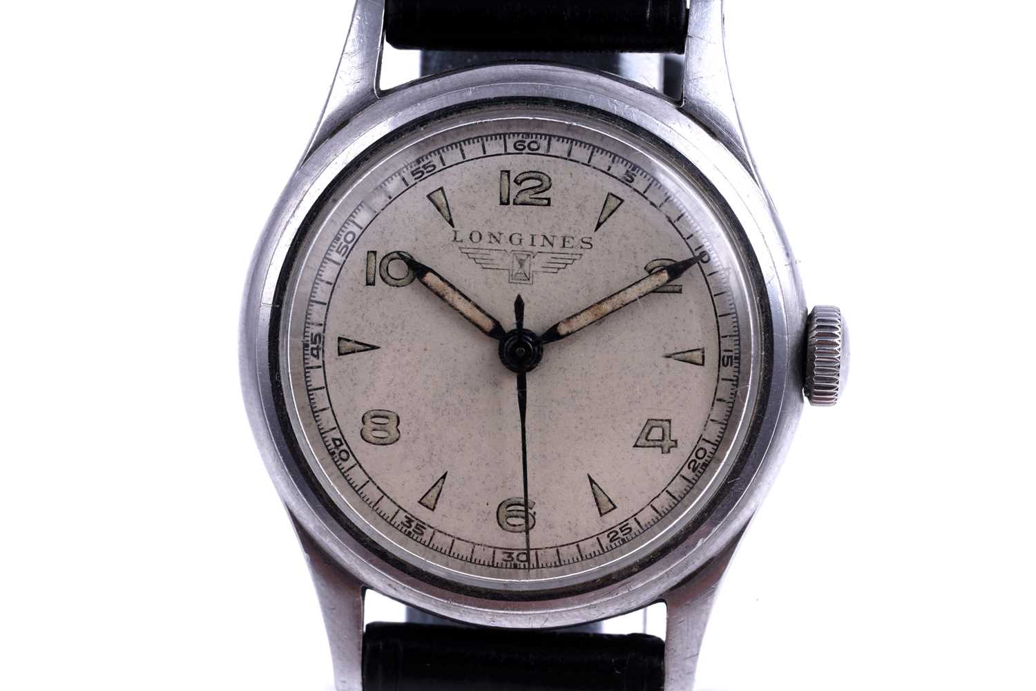 Lot 414 - Longines: a stainless steel cased manual wind wristwatch