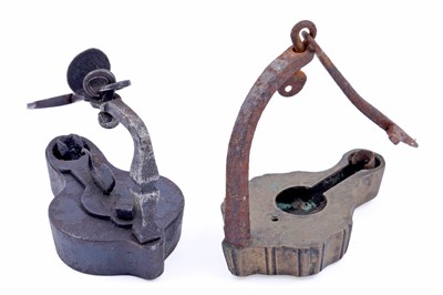Lot 181 - Two 19th Century ‘Frog’ type miners' lamps