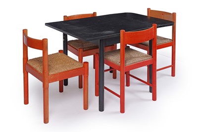 Lot 21 - Vico Magistretti: a set of four ‘Carimate’ oak and rush seated chairs