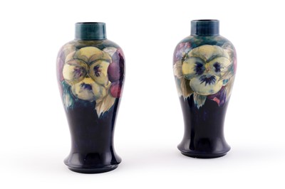 Lot 384 - A pair of Moorcroft 'Pansy' pattern vases