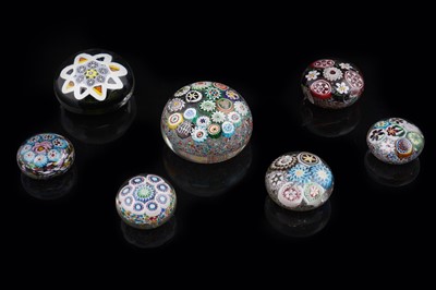 Lot 273 - Seven Murano Millefiori glass paperweights