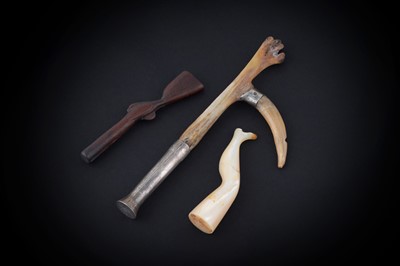 Lot 320 - A rare Old Sheffield-plated mounted fighting cock leg bone; and two tampers